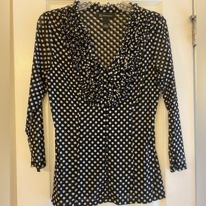 INC black and white tailored blouse size M